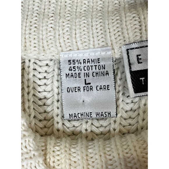 Vintage Cable Knit Fringe Sweater L Cream Tassel Neutral Retro Classic Chic 80s - Picture 3 of 11